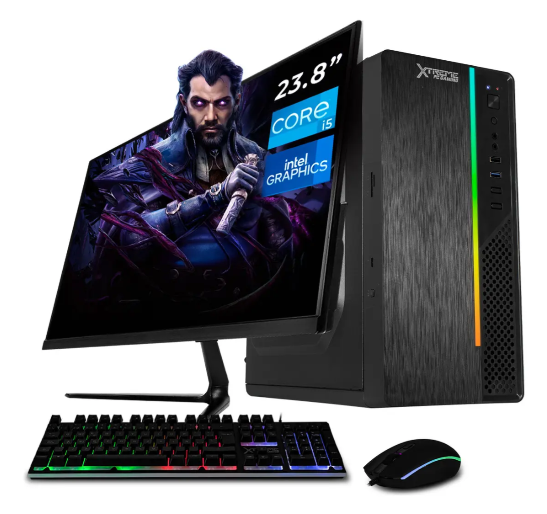 Computadora Escritorio Completa Gaming Intel Core i5 12v 16GB SSD 500GB Monitor 23.8 75Hz WIFI Black rendimiento