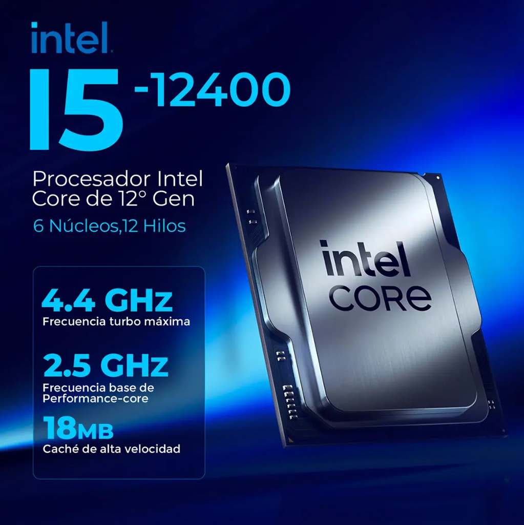Computadora Escritorio Completa Gaming Intel Core i5 12v 16GB SSD 500GB Monitor 23.8 75Hz WIFI Black rendimiento